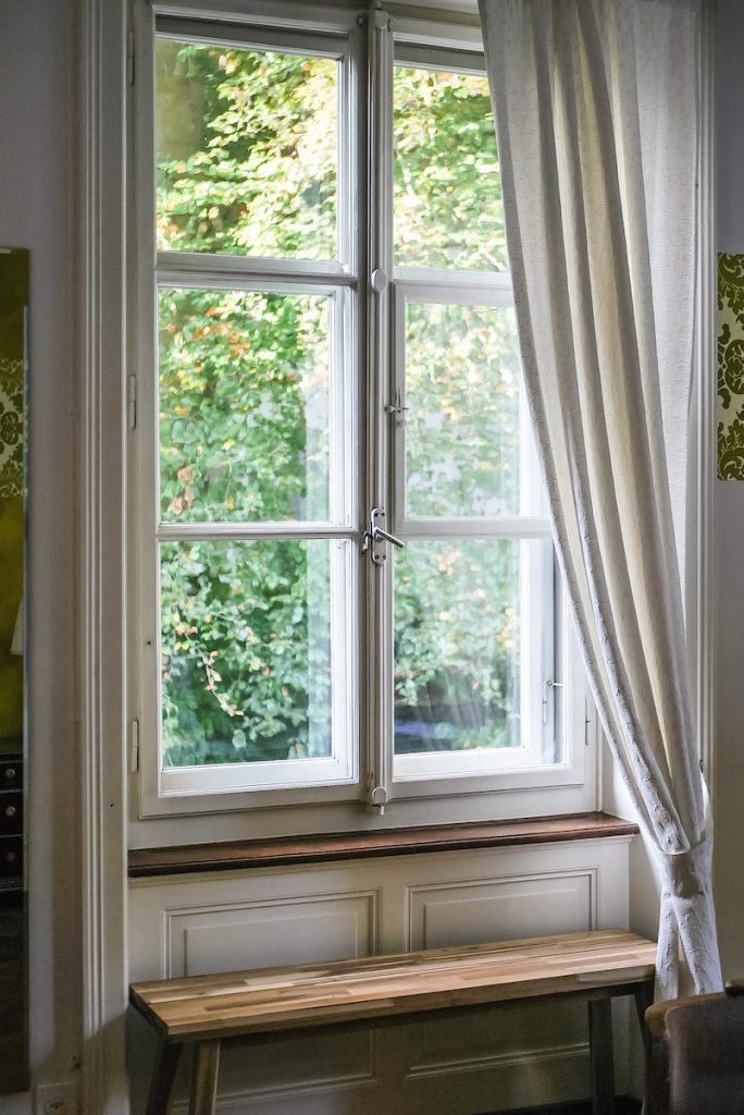 closed window with curtains